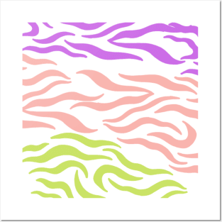 Violet Pink Yellow green wavy pattern in Whte Posters and Art